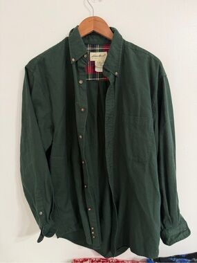Vintage Eddie Bauer Forest Green Cotton Button Down Shirt Mens Small Plaid